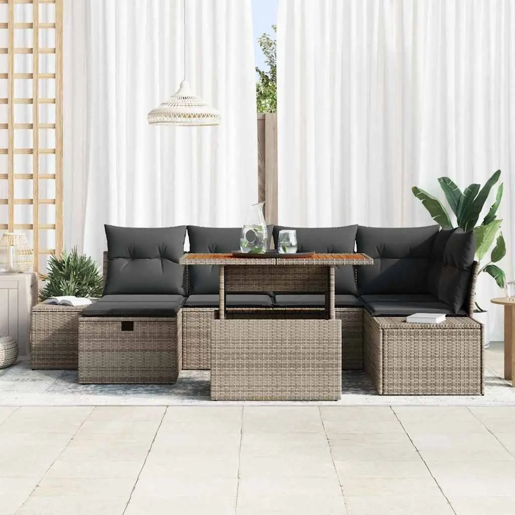Garden Sofa Set Outdoor Use 7 Pieces Grey Poly Rattan
