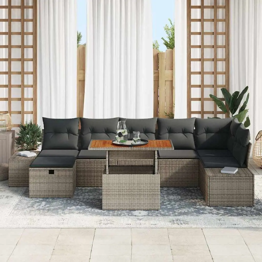 Garden Sofa Set 8 Piece Modular Outdoor Furniture Height Adjustable Grey Rattan