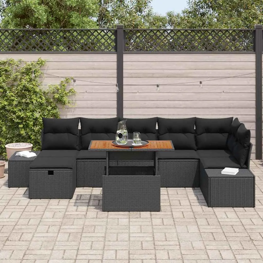 Outdoor Garden Sofa Set 8 Piece Modular Black Rattan Furniture