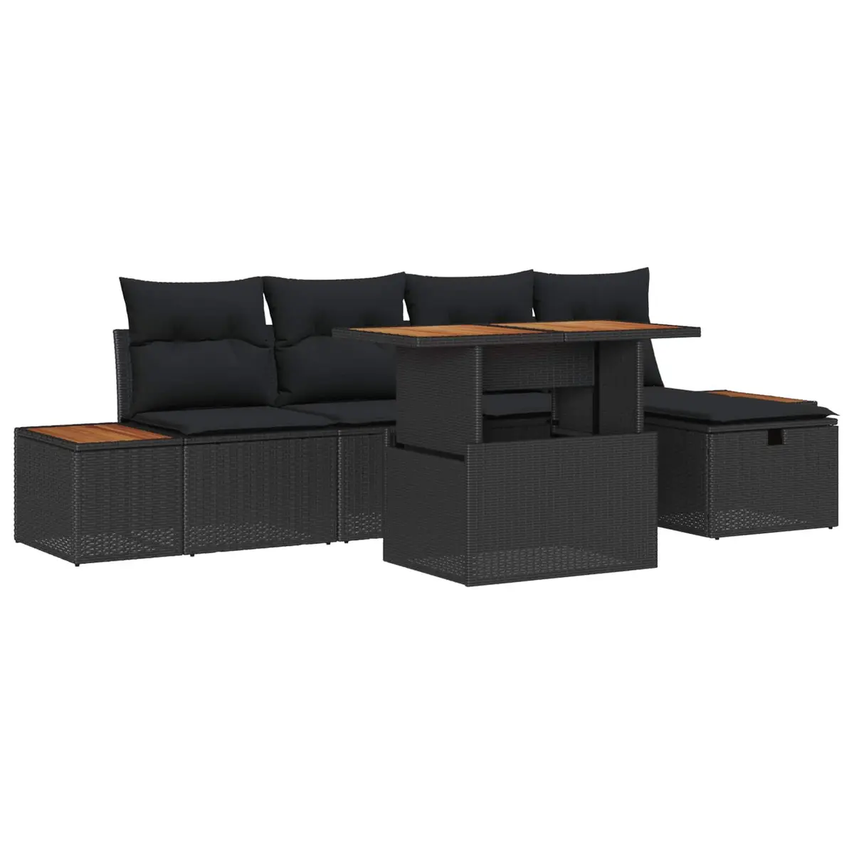 Garden Sofa Set Outdoor Furniture 6 Piece Height-Adjustable Black Rattan