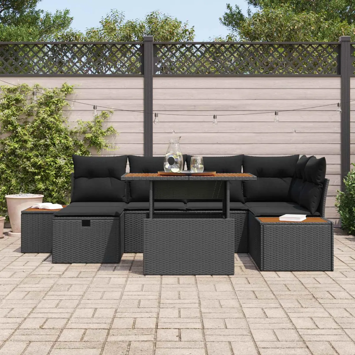 Garden Sofa Set 7 Piece Outdoor Use Height Adjustable Poly Rattan Furniture