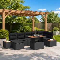 Garden Sofa Set 8 Piece Outdoor Furniture Black Poly Rattan Height Adjustable