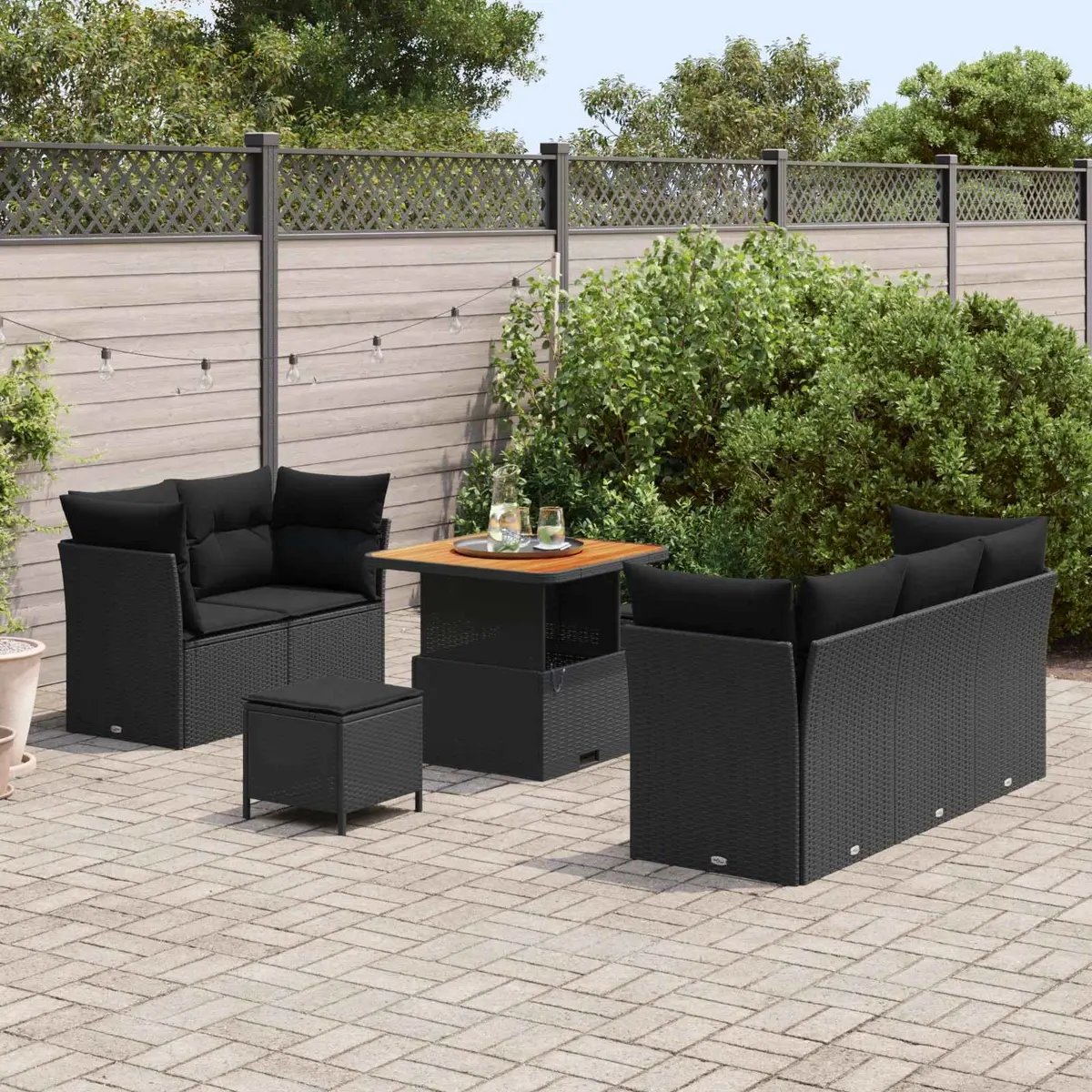 Outdoor Garden Sofa Set 8-Piece Modular Black Poly Rattan Patio Furniture