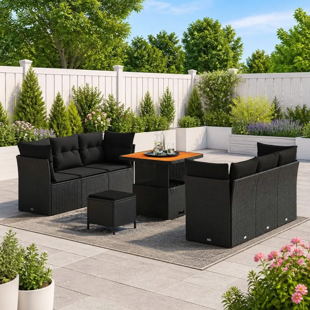 Modular Garden Sofa Set Outdoor Use 9 Pieces Height-Adjustable Black