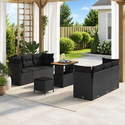 Factual 9-Piece Black Poly Rattan Garden Sofa Set