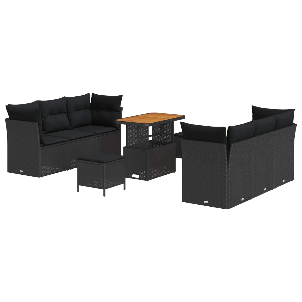 Modular Garden Sofa Set Outdoor Furniture 9 Pieces Black Poly Rattan Patio
