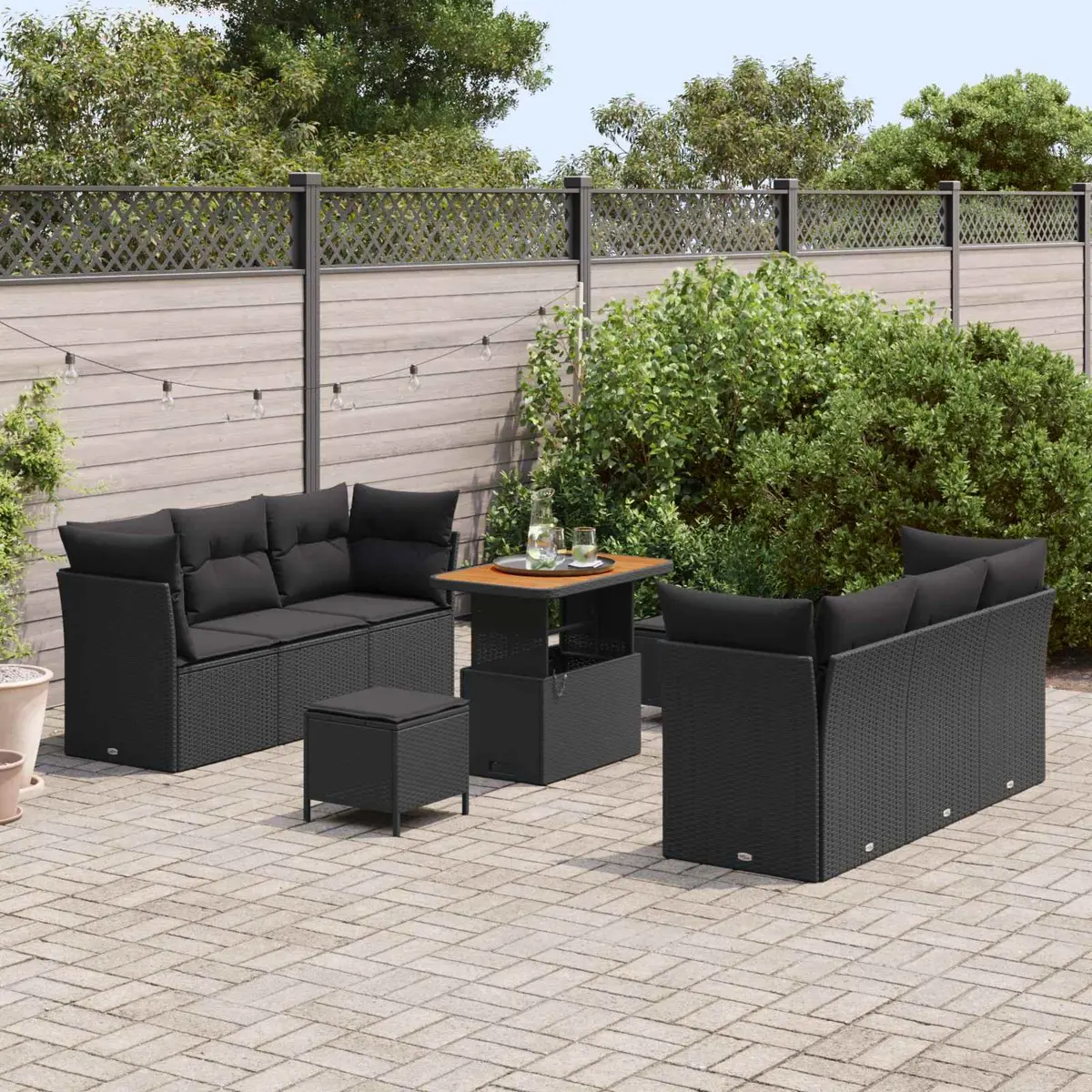 Modular Garden Sofa Set Outdoor Furniture 9 Pieces Black Poly Rattan Patio