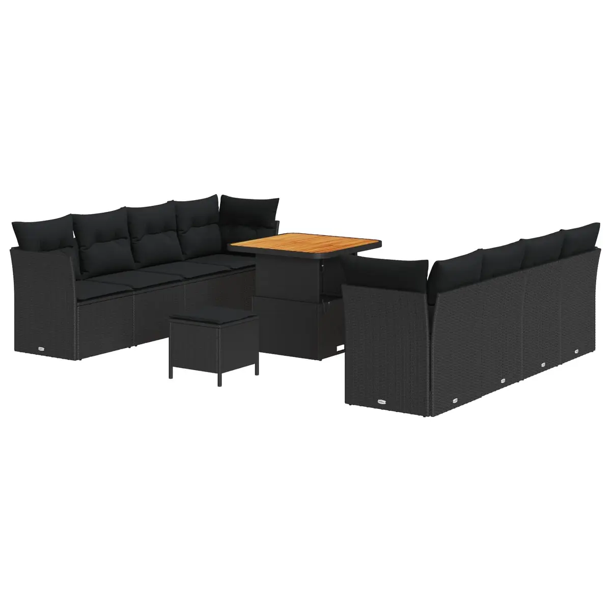 Garden Sofa Set 11 Pieces Outdoor Furniture Height-Adjustable Black Poly Rattan