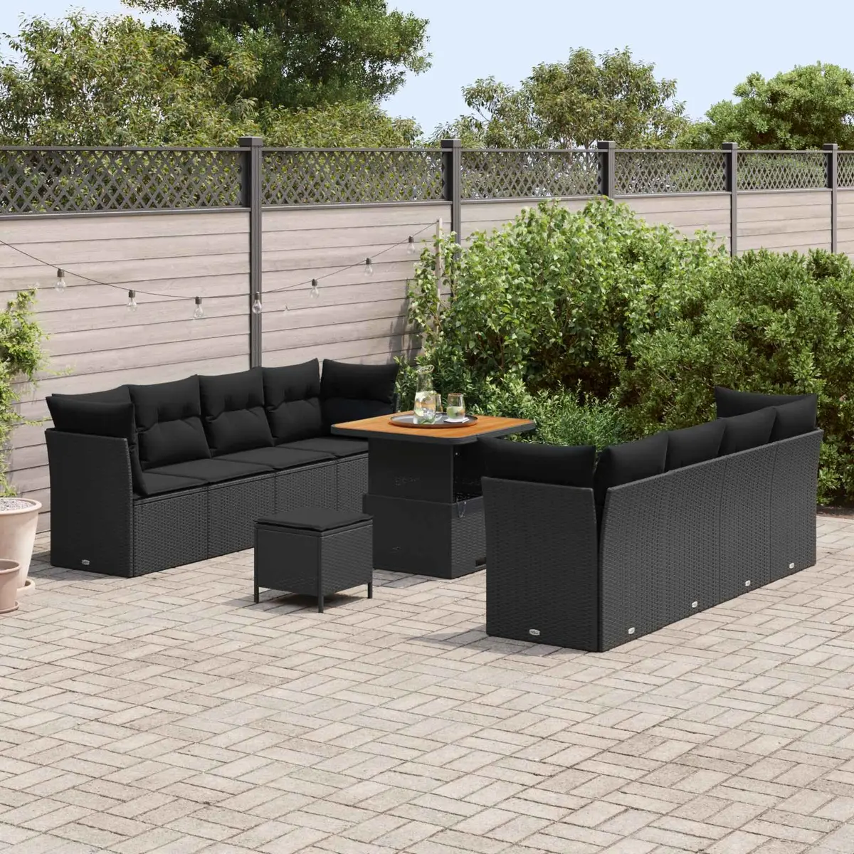Garden Sofa Set 11 Pieces Outdoor Furniture Height-Adjustable Black Poly Rattan