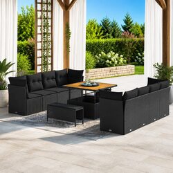 Outdoor Garden Sofa Set 11 Pieces Black Poly Rattan Modular Patio Furniture