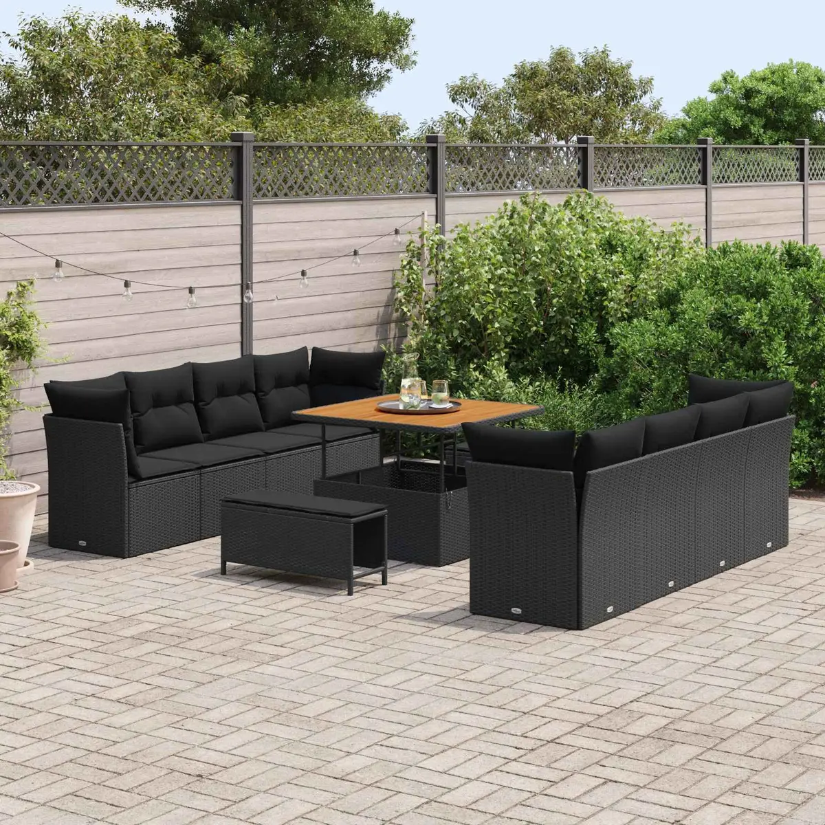 Outdoor Garden Sofa Set 11 Pieces Modular Black Poly Rattan Patio Furniture