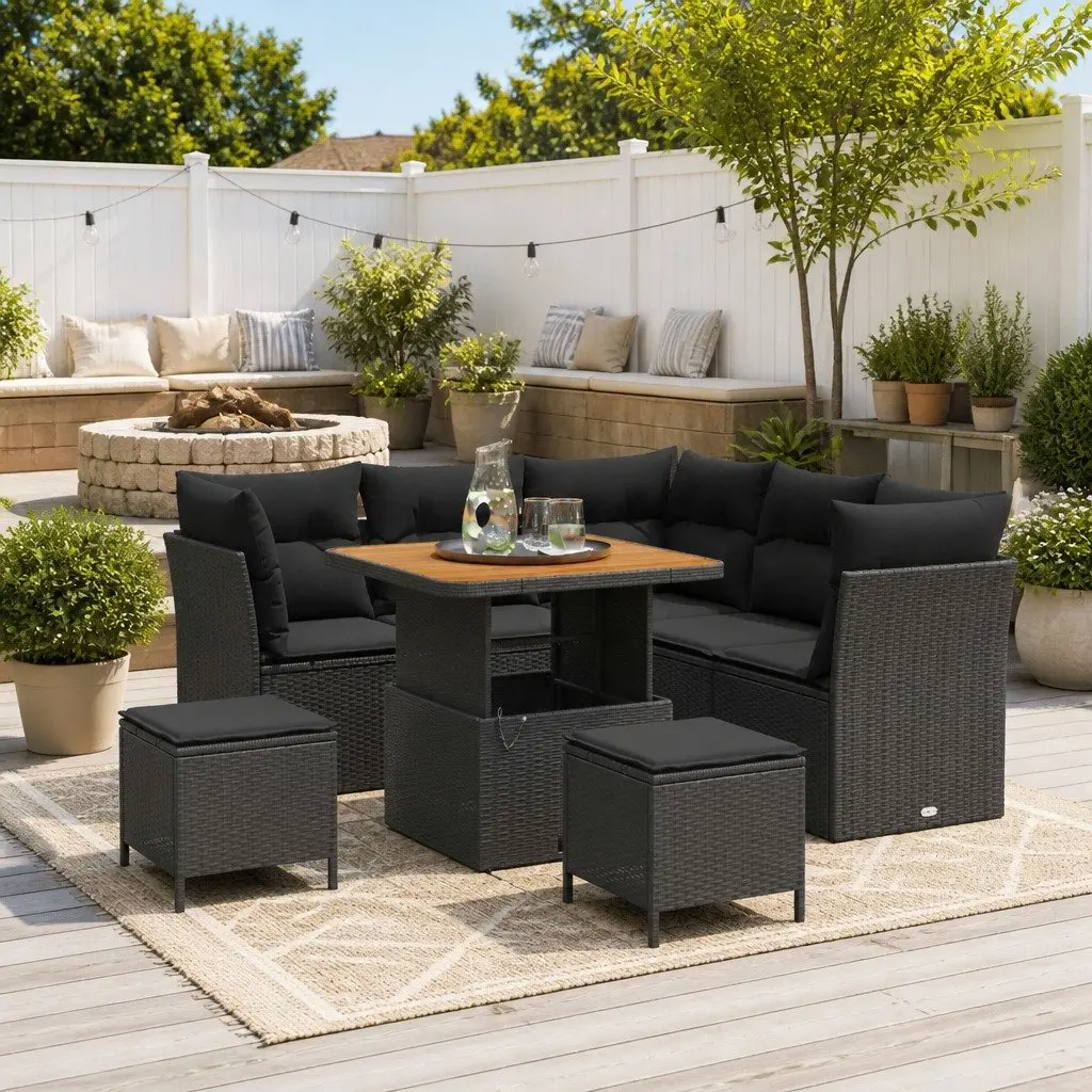 Garden Sofa Set Outdoor Modular 8 Pieces Poly Rattan Lounge Patio Black
