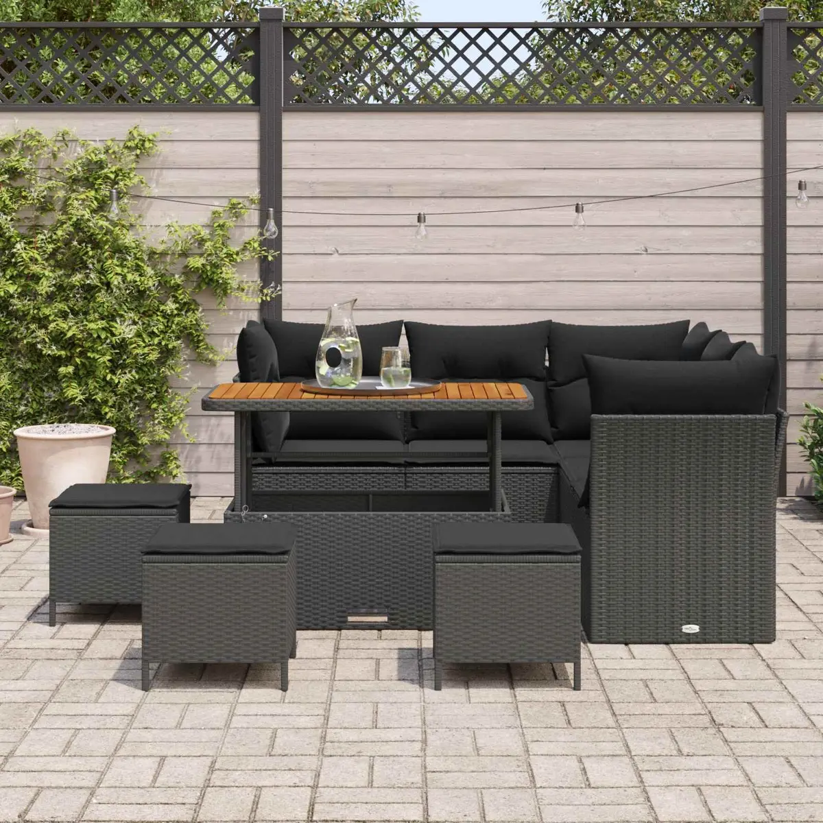 Outdoor Garden Sofa Set 9 Pieces Height Adjustable Modular Patio Furniture Black