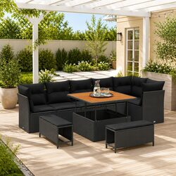 Garden Sofa Set 9 Pieces Modular Outdoor Furniture Black Poly Rattan Patio