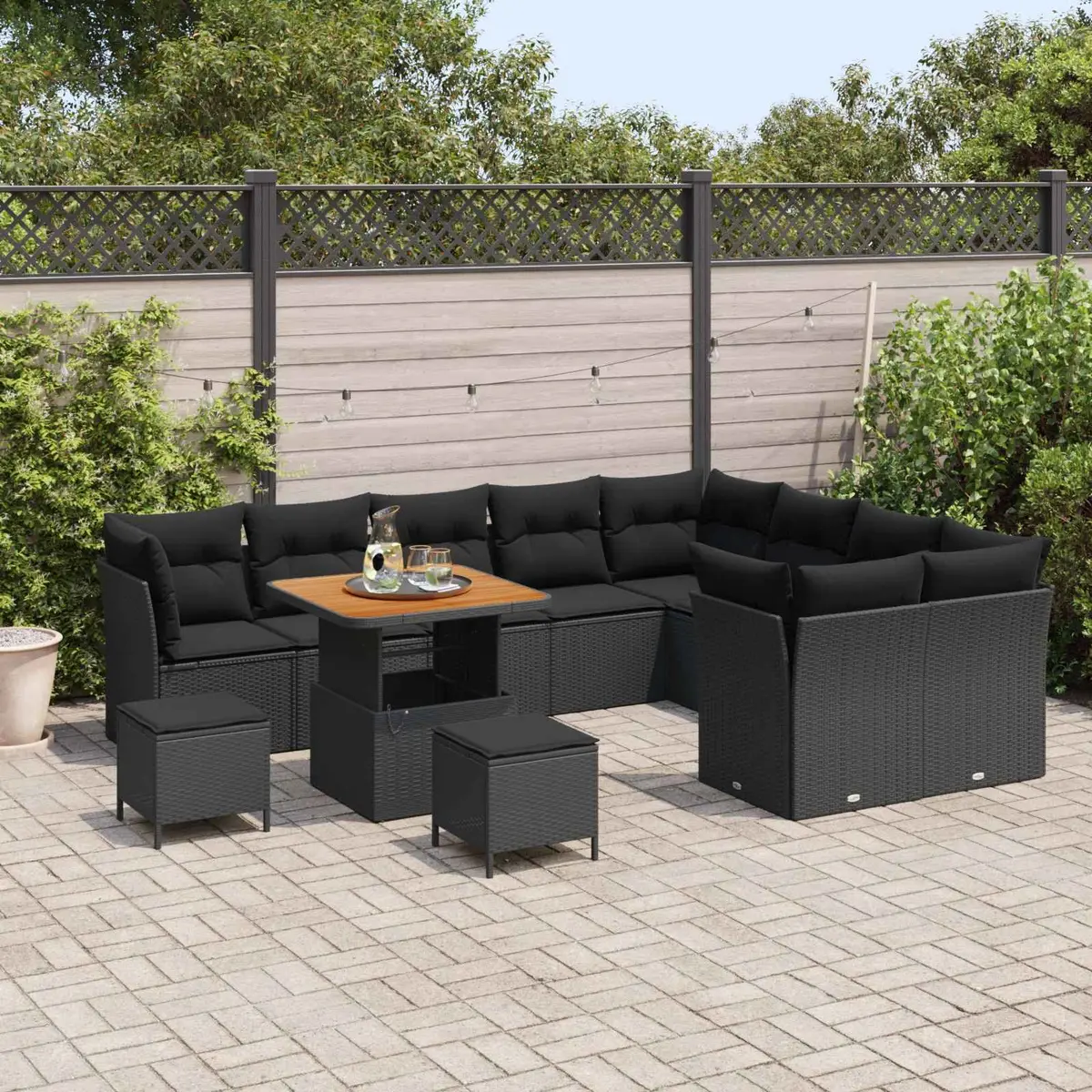 12-Piece Modular Black Sofa Set