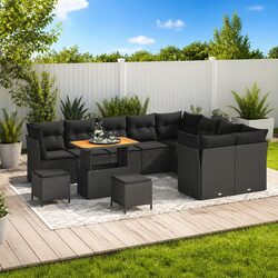 12-Piece Black Outdoor Garden Sofa Set - Adjustable Height