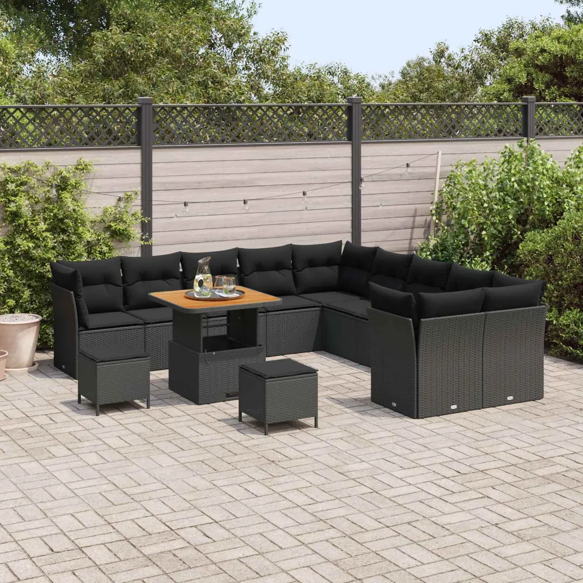 13-Piece Black Garden Sofa Set