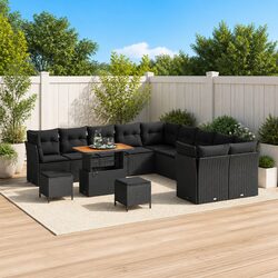 Garden Sofa Set 13 Pieces Black Outdoor Furniture Modular Patio Rattan Lounge