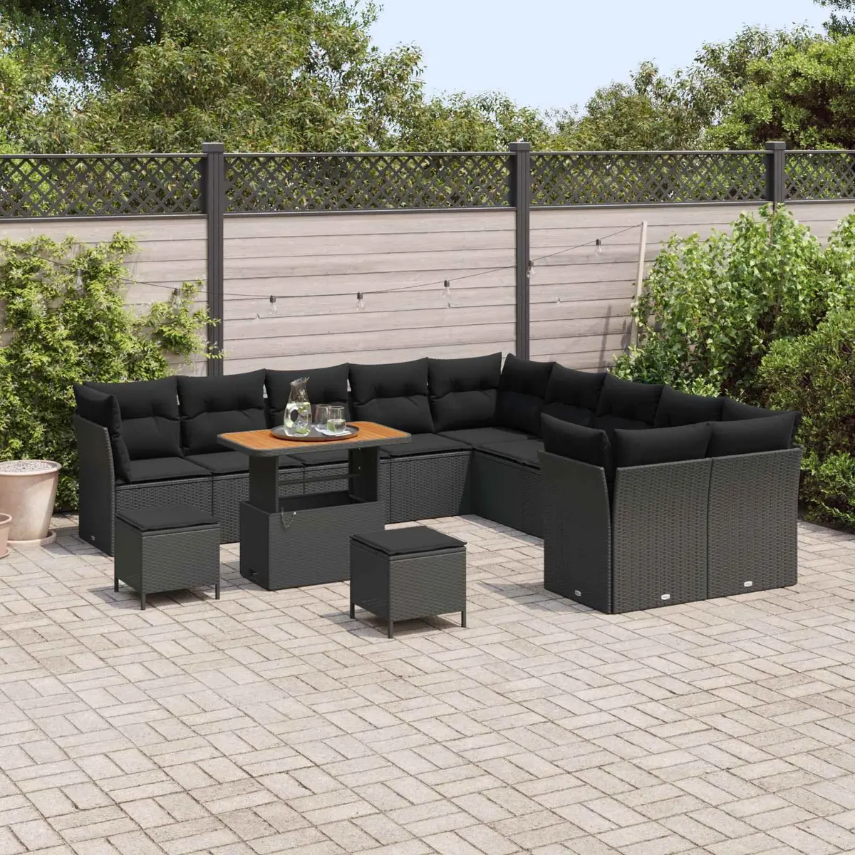 Garden Sofa Set 13 Pieces Black Outdoor Furniture Modular Patio Rattan Lounge