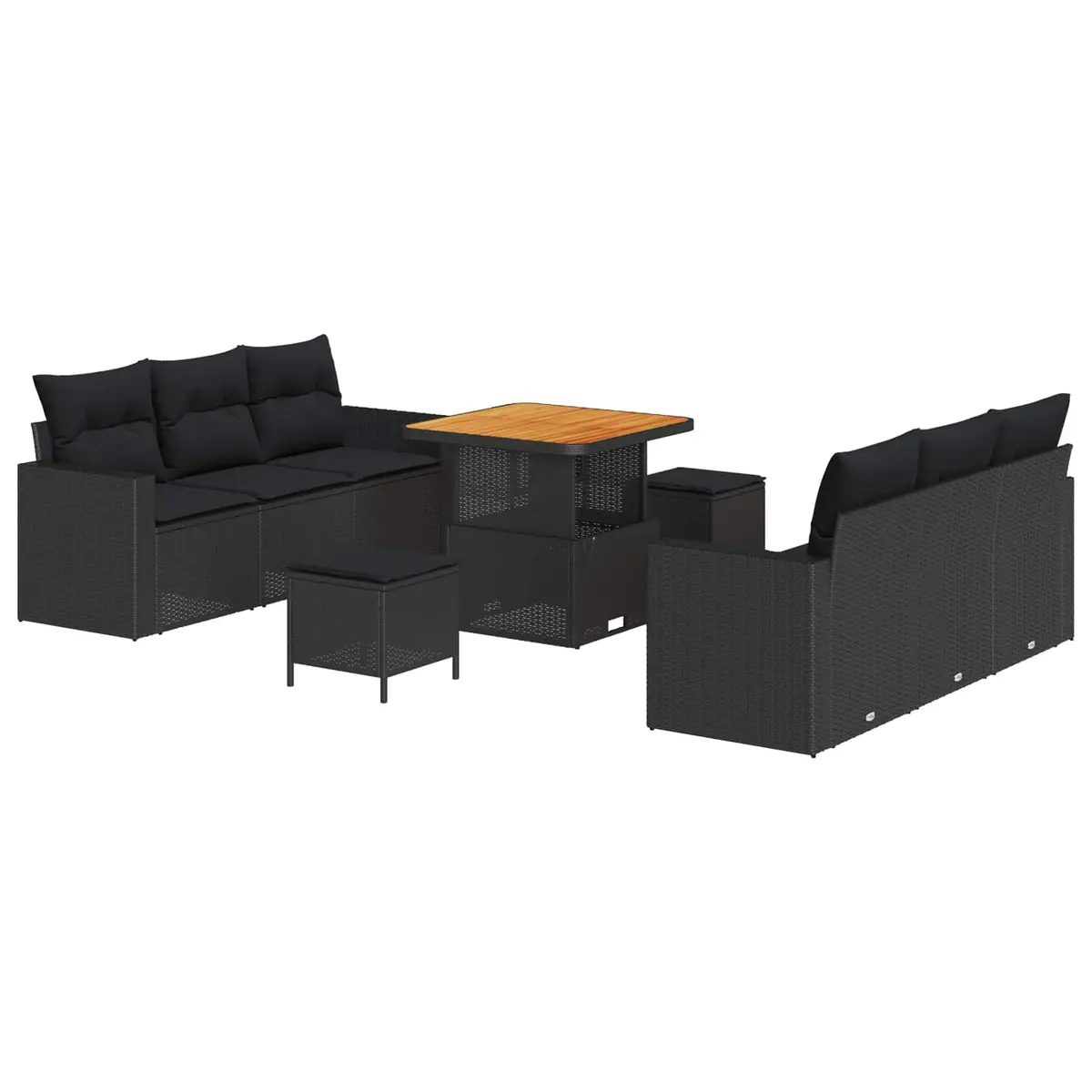 Modular Garden Sofa Set Outdoor 9 Pieces Height-Adjustable Black Poly Rattan