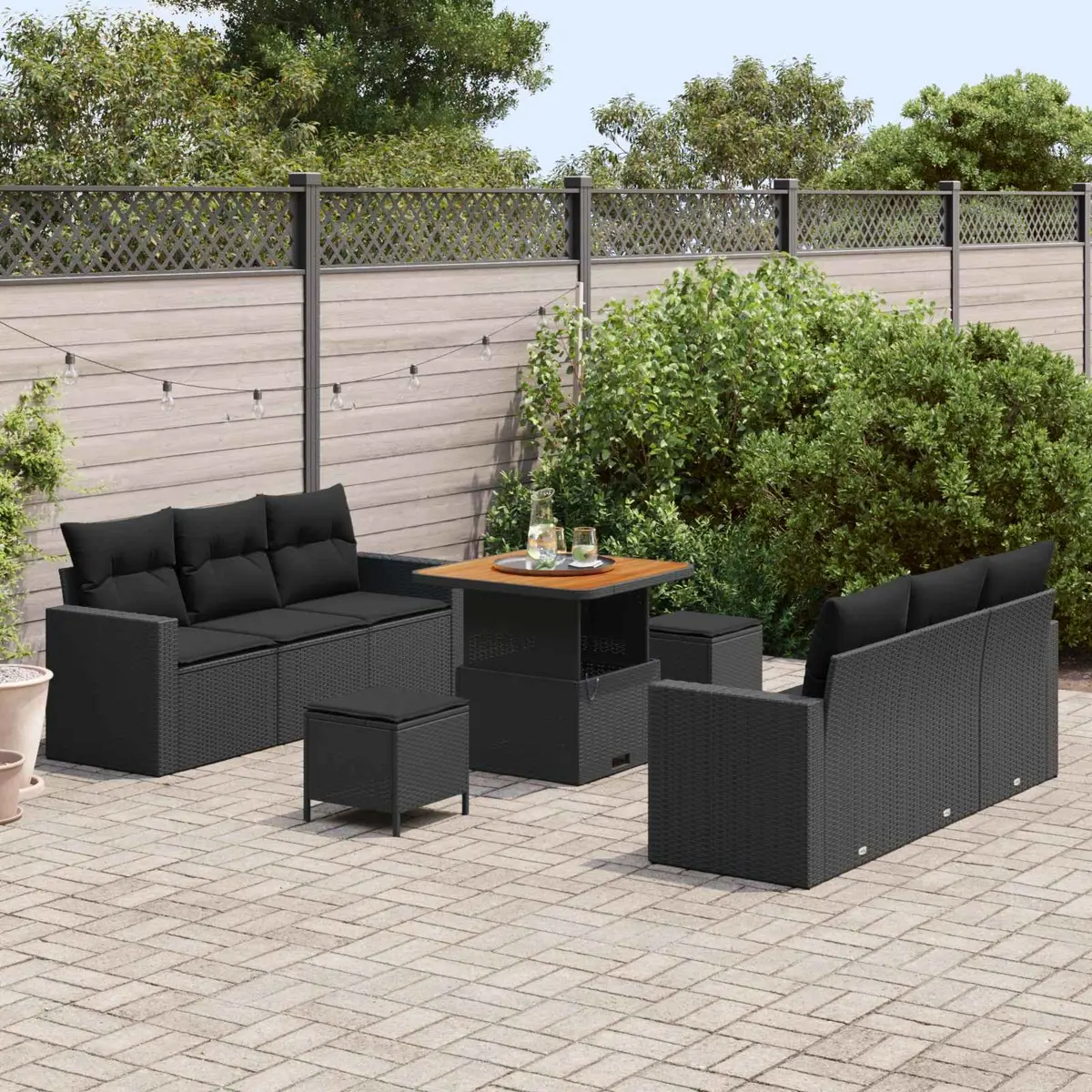 Modular Garden Sofa Set Outdoor 9 Pieces Height-Adjustable Black Poly Rattan