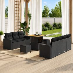 Modular Garden Sofa Set Height-Adjustable 10 Pieces Black Outdoor Patio