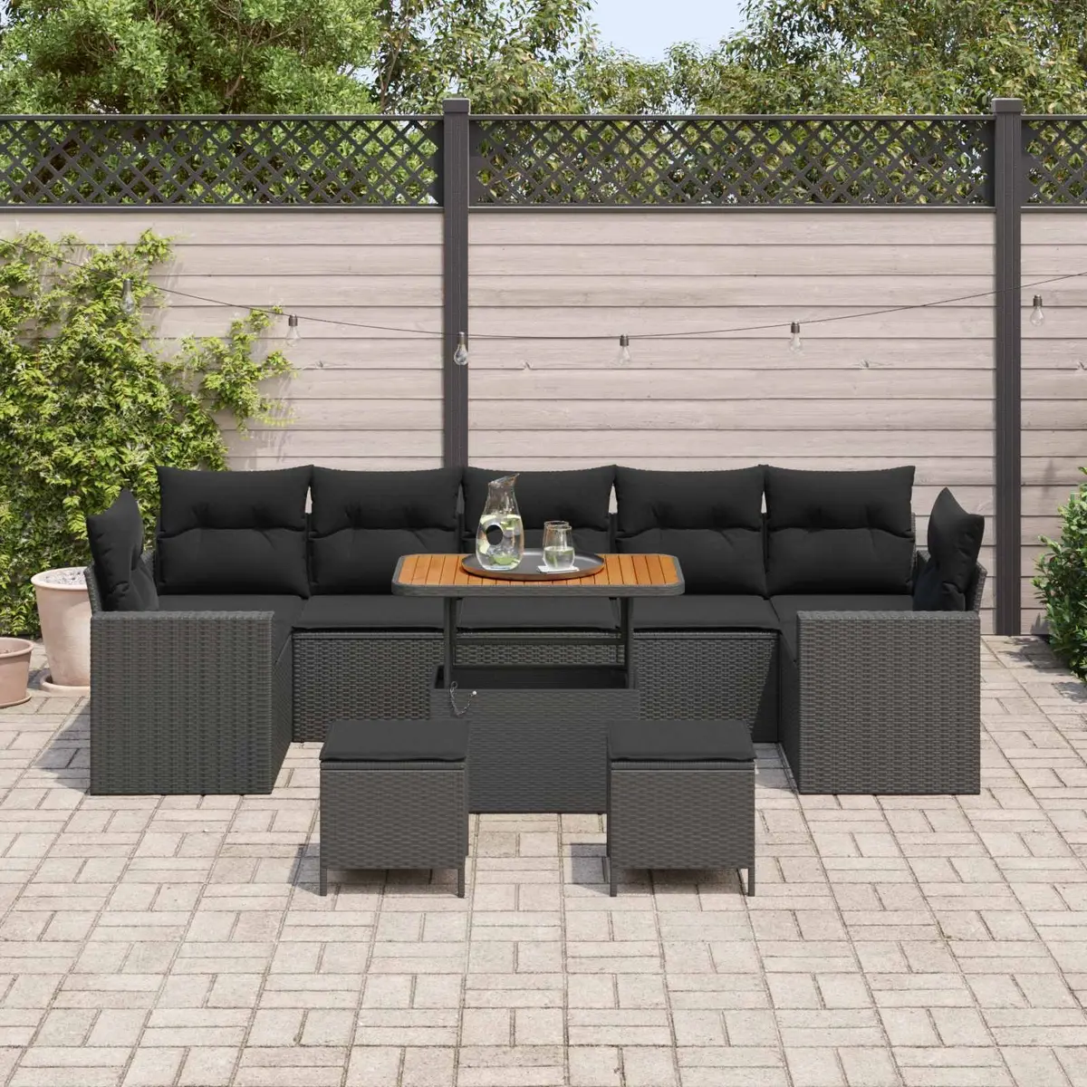 10-Piece Black Outdoor Modular Sofa Set