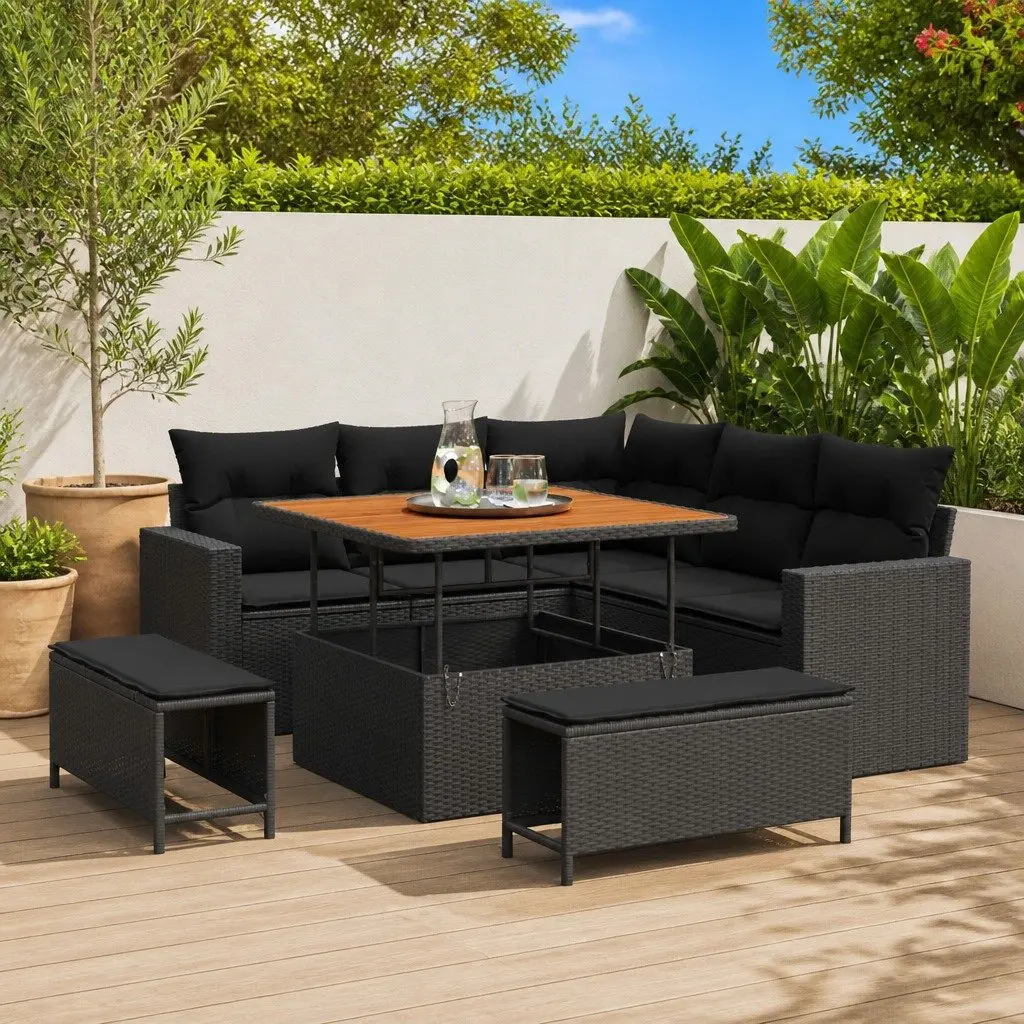 Garden Sofa Set Modular Outdoor Furniture 8 Pcs Black Rattan Sectional Lounge