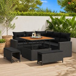 Garden Sofa Set Modular Outdoor Furniture 8 Pcs Black Rattan Sectional Lounge