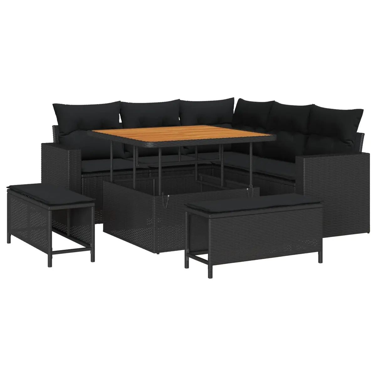 Garden Sofa Set Modular Outdoor Furniture 8 Pcs Black Rattan Sectional Lounge