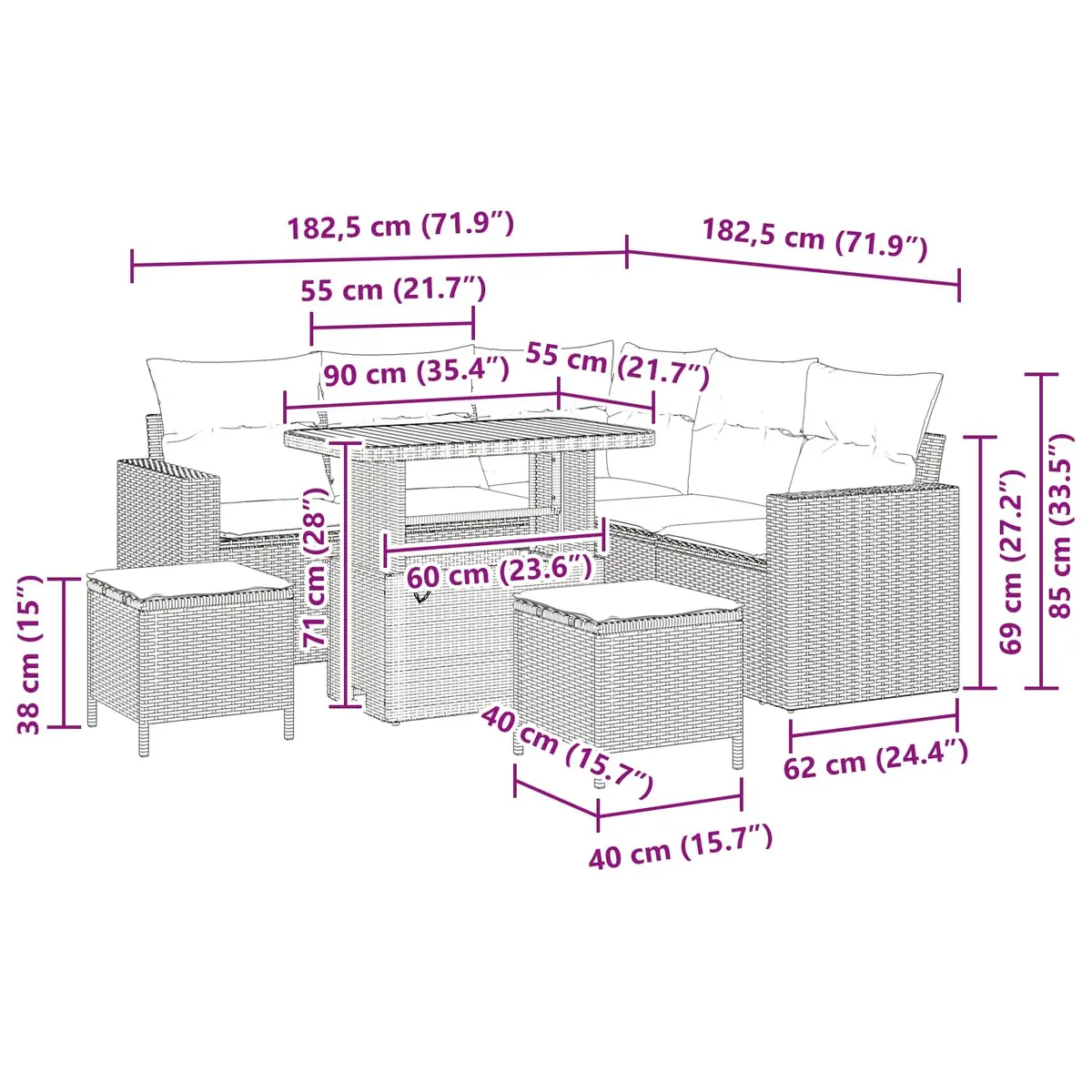 8-Piece Height-Adjustable Garden Sofa Set