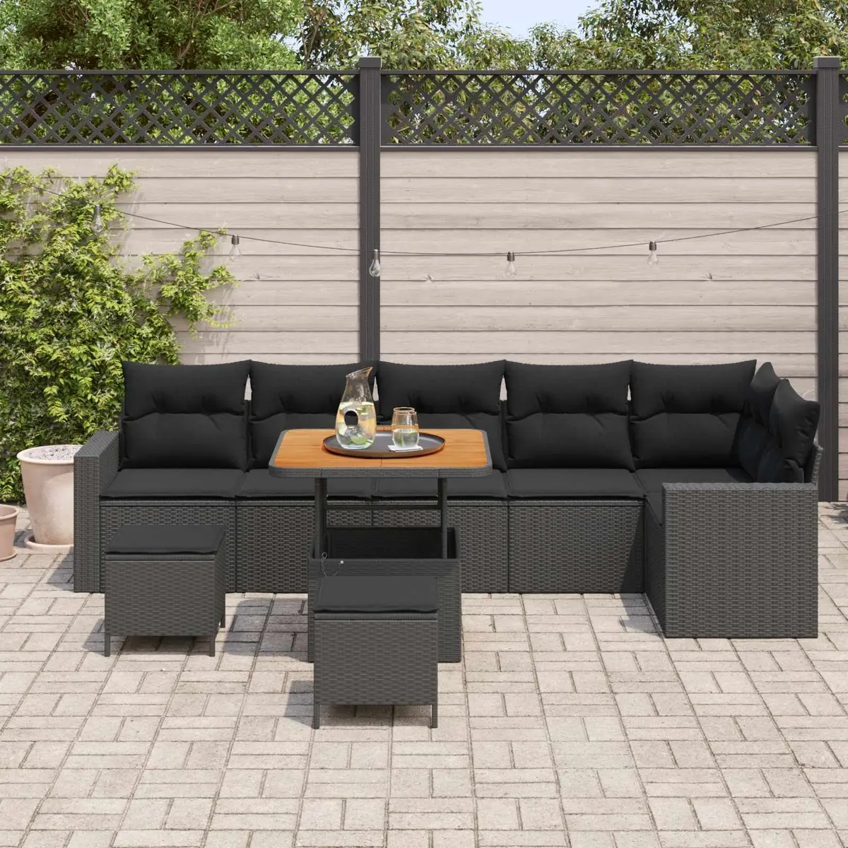 Garden Sofa Set Modular Outdoor Furniture 9 Pieces Height Adjustable Black