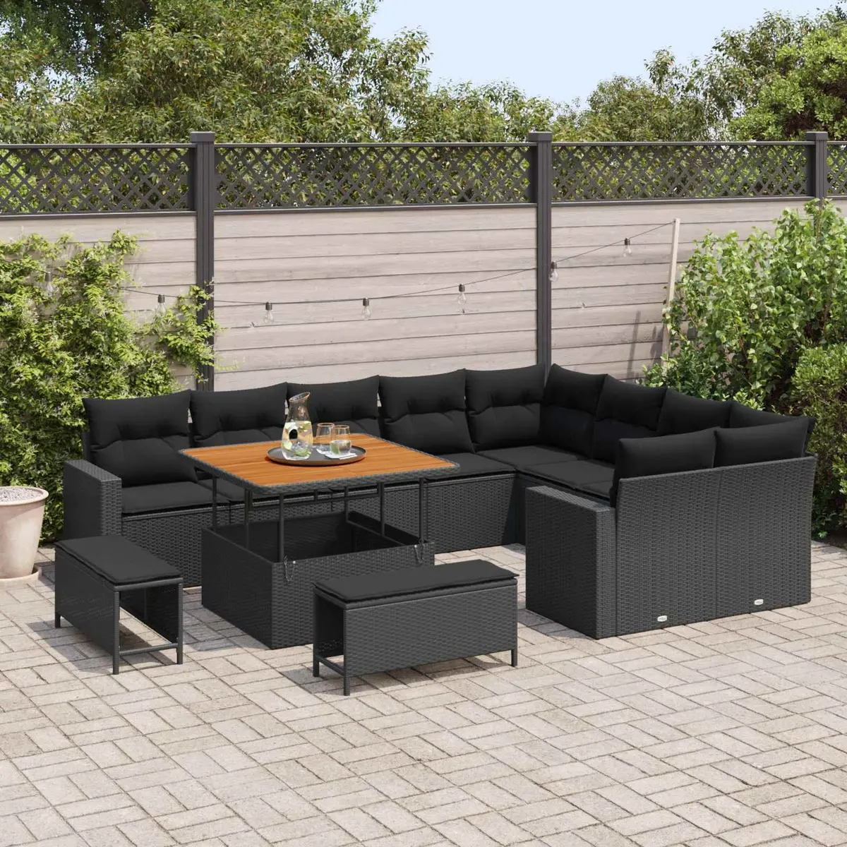 Modular Outdoor Garden Sofa Set Height-Adjustable 12 Piece Poly Rattan Black