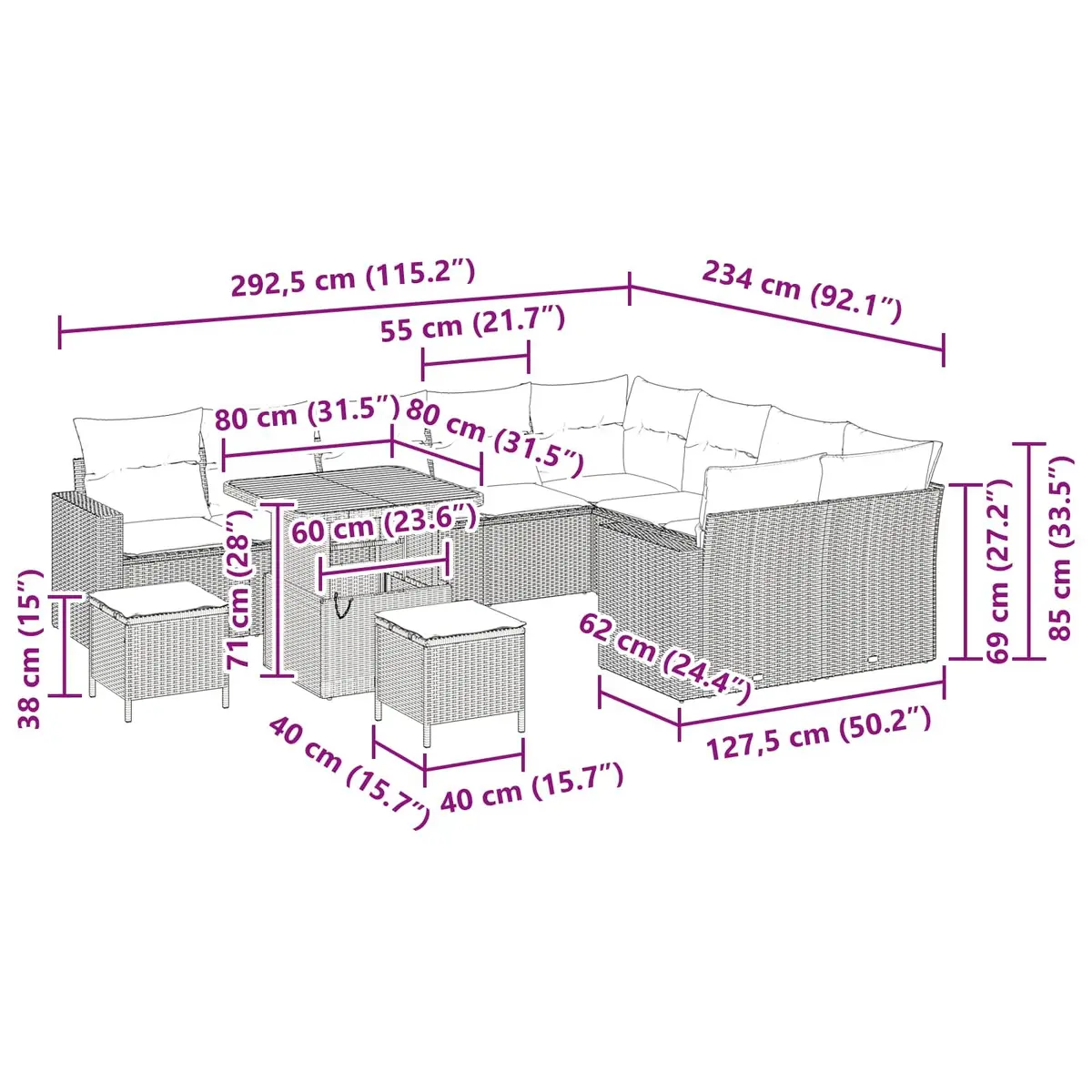 12 Piece Adjustable Outdoor Garden Sofa Set