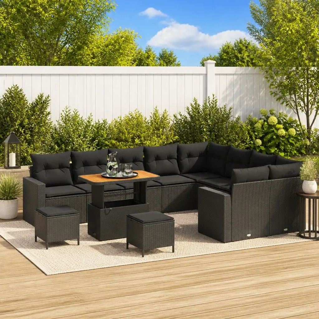 Modular Outdoor Garden Sofa Set 12 Piece Height-Adjustable Poly Rattan Patio Seating