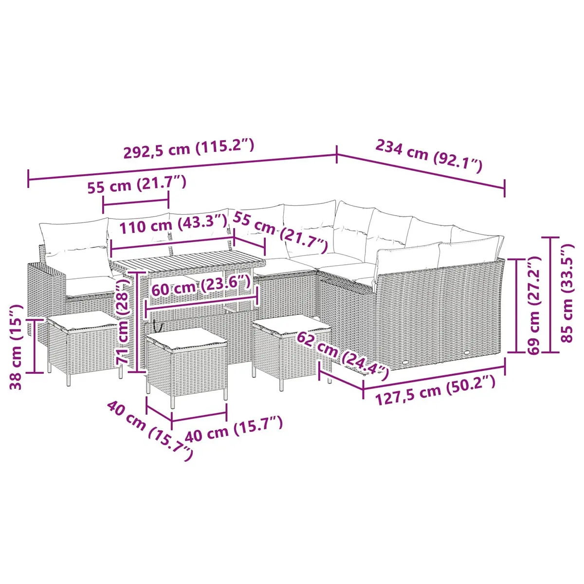 13-Piece Height-Adjustable Sofa Set