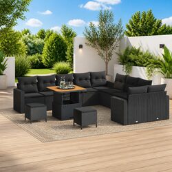 Garden Sofa Set Height-Adjustable 13pc Outdoor Furniture Black Poly Rattan