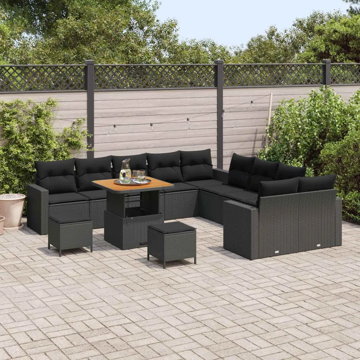 Garden Sofa Set Outdoor Patio 13 Piece Black Poly Rattan
