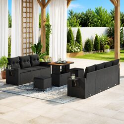 Garden Sofa Set 10-Piece Black Poly Rattan with Table