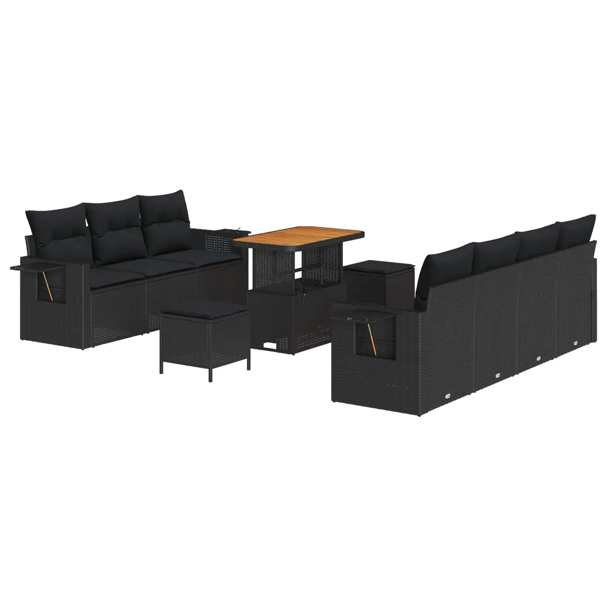 Garden Sofa Set 10-Piece Black Poly Rattan with Table