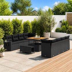 Garden Sofa Set: 11 Modular Pieces in Black Rattan