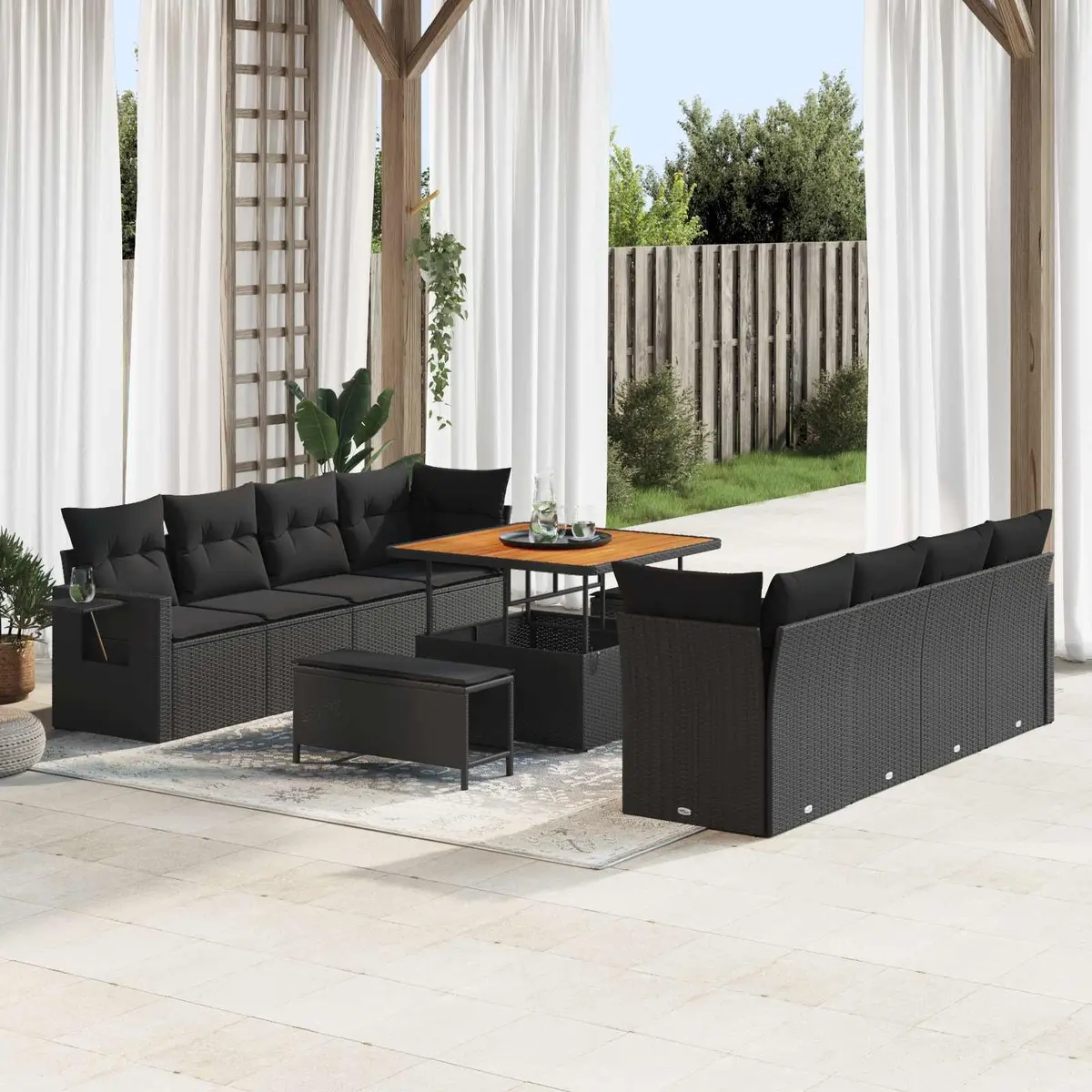 Garden Sofa Set Outdoor Furniture Modular 11 Pieces Black Poly Rattan