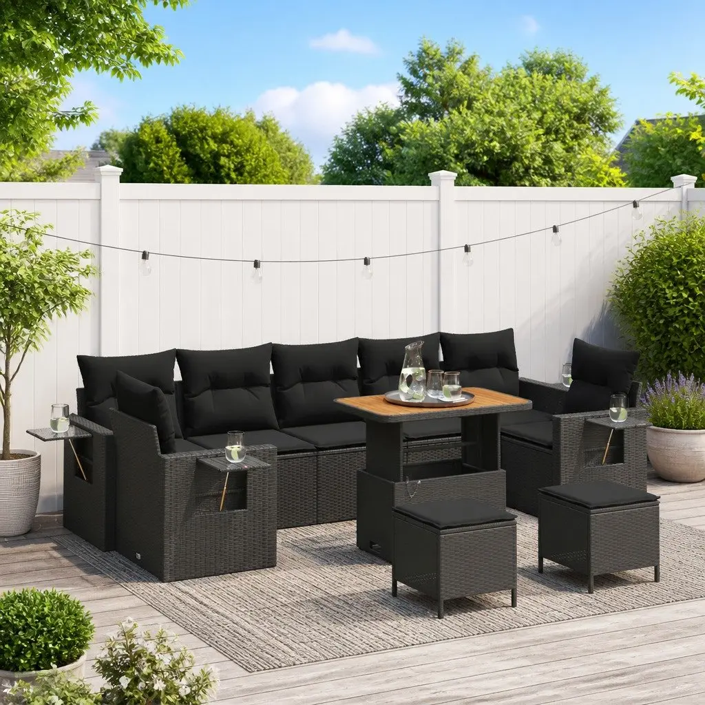 Modular Garden Sofa Set for Outdoor Living 10 Pieces Black Poly Rattan