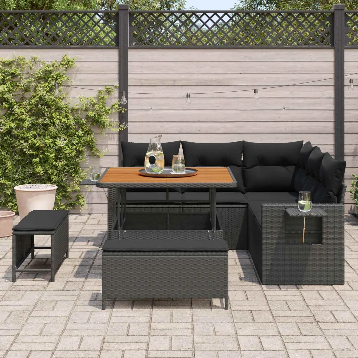 Modular Garden Sofa Set 8 Pieces Black Poly Rattan Outdoor Furniture with