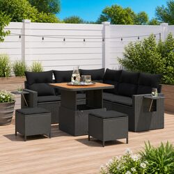 Modular Garden Sofa Set 8 Pieces Black Poly Rattan Outdoor Furniture with