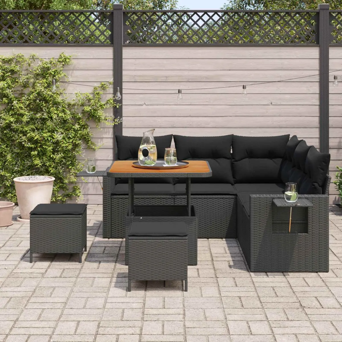 Modular Garden Sofa Set Outdoor Furniture 8 Pieces Black Poly Rattan