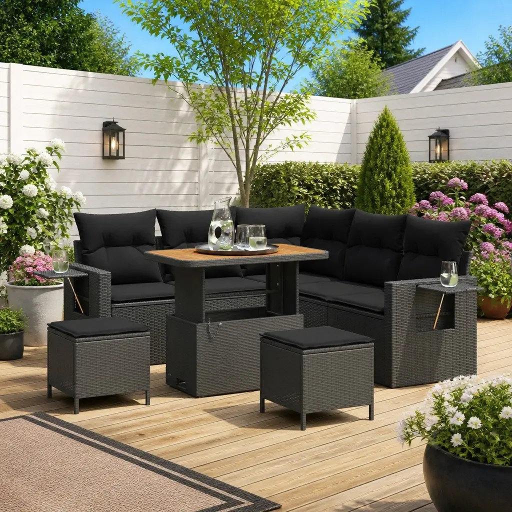 Modular Sofa Set for Outdoor Use 8 Pieces Black Poly Rattan with Cushions