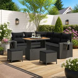 Modular Garden Sofa Set 8 Pieces with Cushions in Black