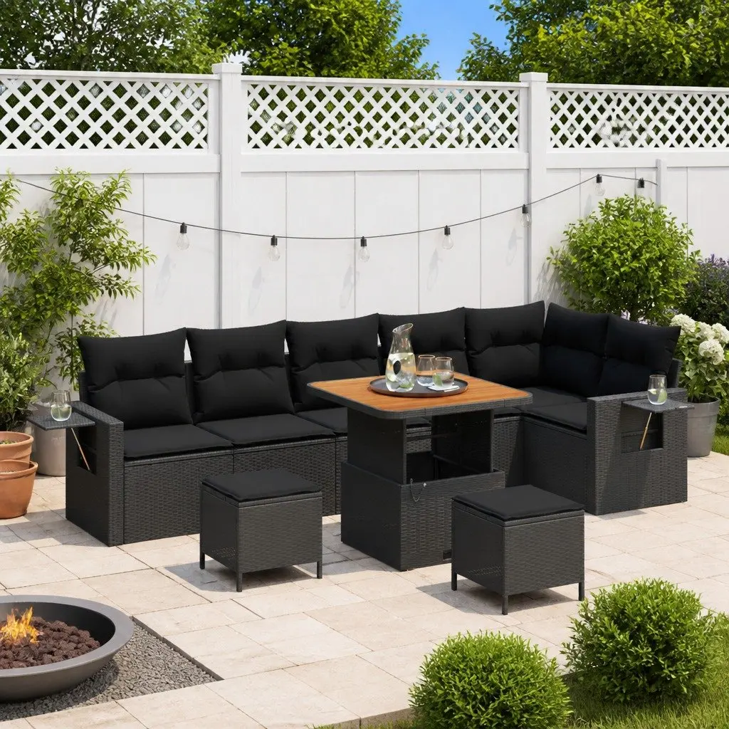 9-Piece Garden Sofa Set with Adjustable Height and Solid Frame