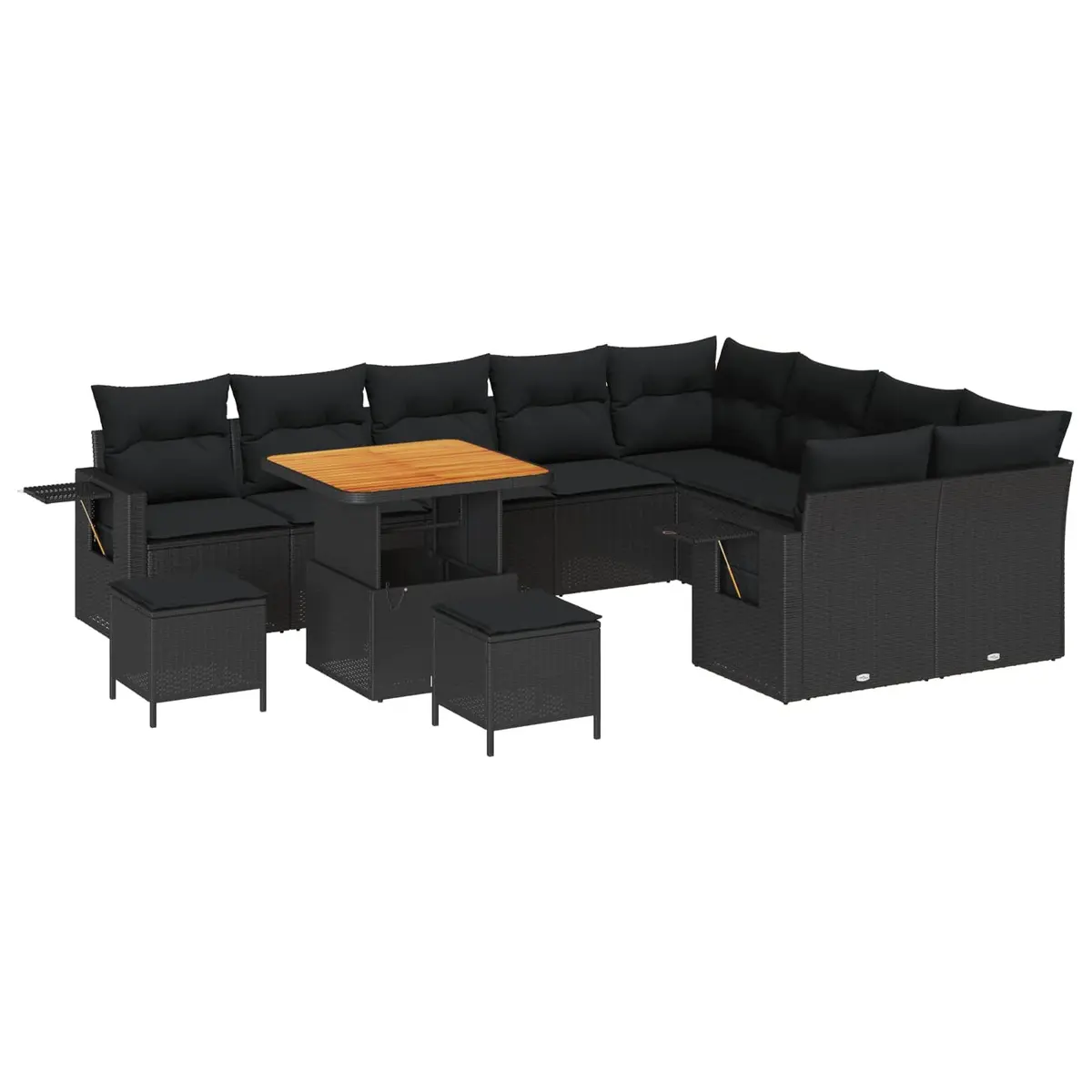 Garden Sofa Set Outdoor Furniture Height-Adjustable 12-Piece Black Poly Rattan